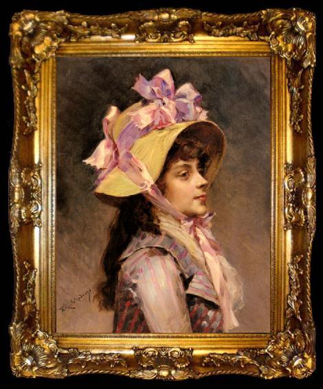 framed  Raimundo Madrazo Portrait Of A Lady In Pink Ribbons, ta009-2